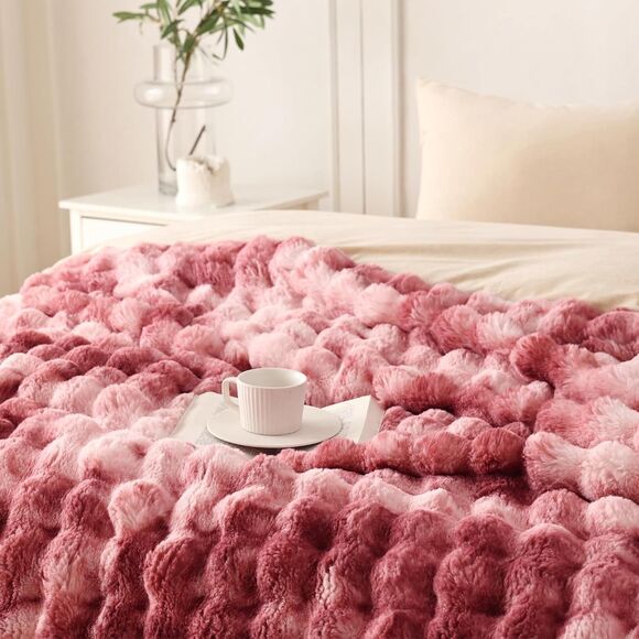 Faux Fur Throw Blanket, Soft Cozy Plush Fleece Twin (60" x 80") Tie Dye magenta - Picture 2 of 5